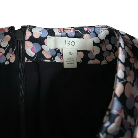 1901 Nordstrom Blue Floral Pattern Midi Skirt Belted Tie Waist Size 10 - Picture 3 of 5